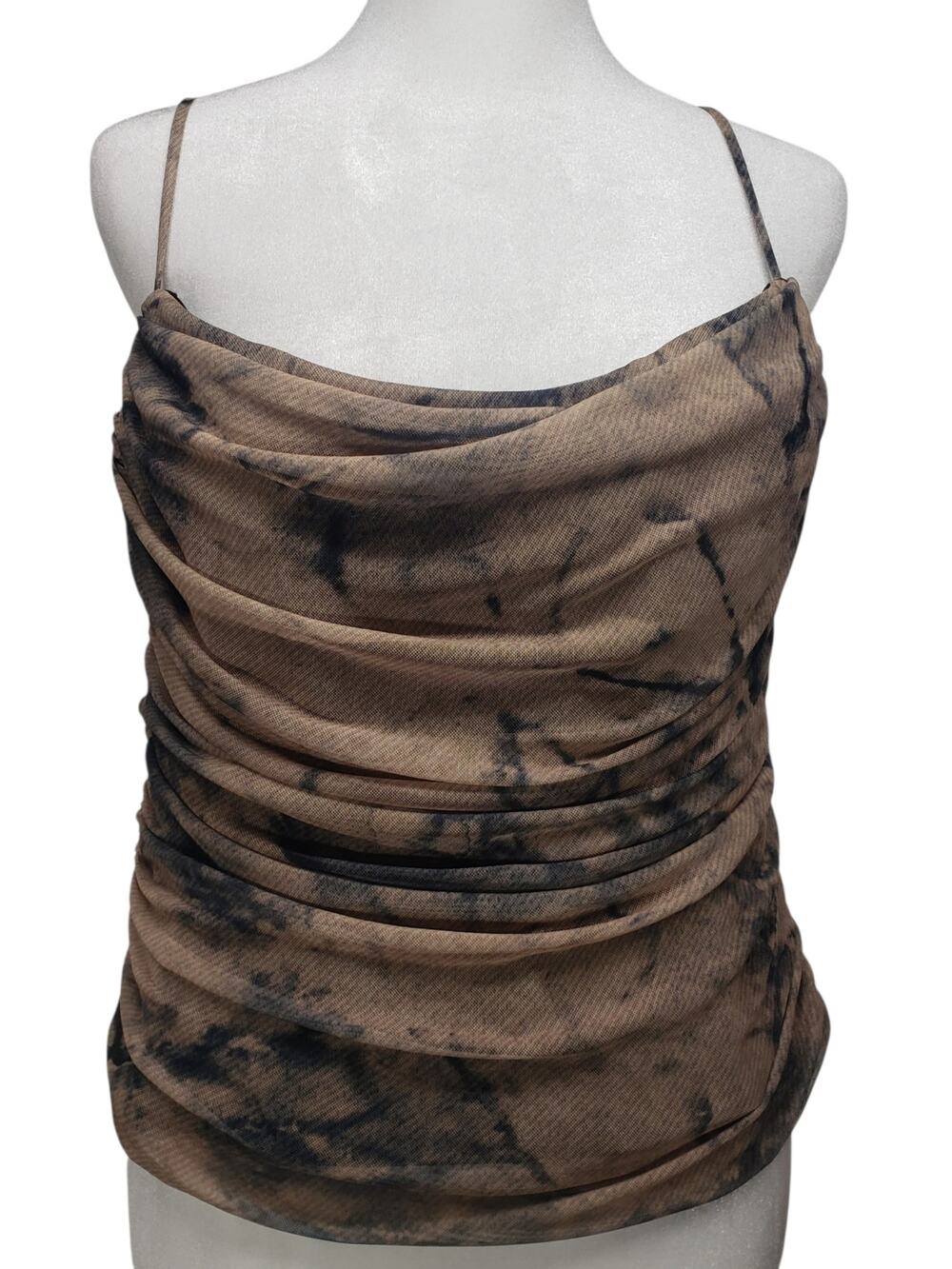 Zara NWT Ruched Corset Cami Top XL Smoky Tie Dye Taupe Party Goth Festival